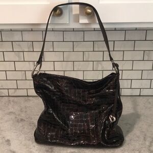 Brighton Shoulder Bag Croc Brown Patent Leather Handbag Purse Style D#944903